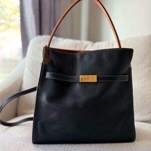 Authentic Tory Burch Lee Radziwill Suede & Leather top handle bag.